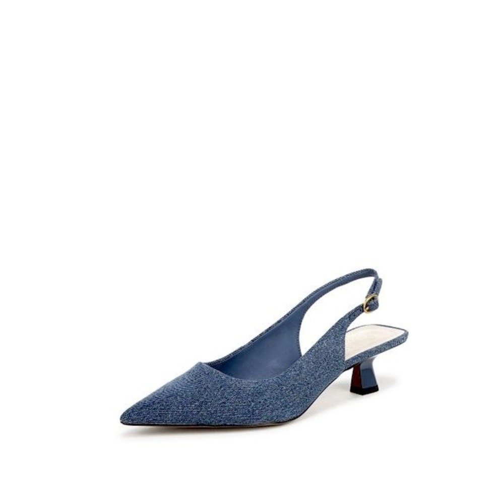 Franco Sarto Denim Tessa Pointed Toe Slingback Kitten Heels Size 7 MSRP $128